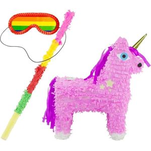 Pinata Eenhoorn Roze 57x37cm + Pinata Stok + Pinata Blinddoek