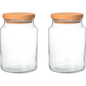 Joy Kitchen set glazen voorraadpotten 635 cc | Set van 2 | houten luchtafsluitende ronde deksels | voorraadpotten glas met deksel | voorraadpotten glas | voorraadpot | keuken voorraad organizer | duurzame hersluitbare voorraadpotten