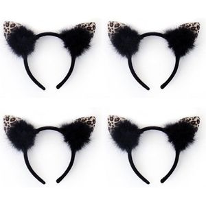 4x stuks zwarte diadeem met luipaard/katten oortjes voor dames - Carnaval verkleed oren