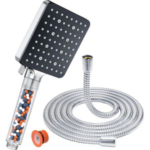 Douchekop met slang 16 m filter universele badkuip waterbesparend met 6 straalsoorten- handdouche regendouche douchekop hogedruk spaardouchekop (115 x 100 mm) chroom douchekop met stang
