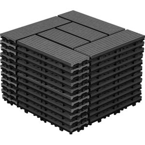 Terrastegels - 11 Stuks - 1 m² - WPC Composiet Kunststof - 30x30cm - 6 strepen - Antraciet - Makkelijke en Snelle Montage - Balkontegels - Vlondertegel Set - Onderhoudsvrij - Tuin, Balkontegels - Terrasplanken