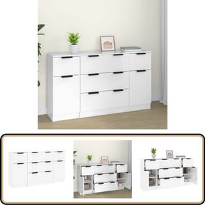 vidaXL Dressoirset - Hoogglans Wit - 3-Delig Wit Dessoir - Dressoir Set - Houten Dressoir - Moderne Kast - Minimalistisch Design