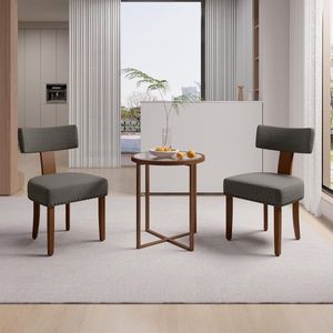 Eetkamerstoelen, set van 2, houten keukenstoelen, gestoffeerde stoelen, woonkamerstoelen, fauteuils met hardhouten frame, linnen zitting, voor eetkamer, keuken, kaptafel, wonen