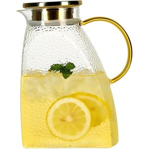 Glazen waterkan voor koelkast - 1,8 liter - borosilicaatglas - roestvrijstalen deksel