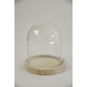 Decoratie Glas - Stolp Met Houten Voet 12 Hoogte 13 Cm