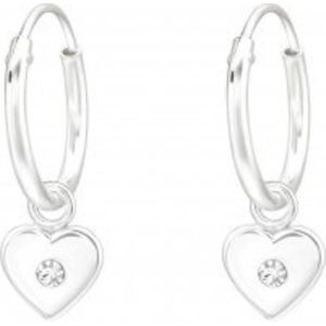 Oorbellen 925 zilver | Oorringen met hanger | Zilveren oorringen met hanger, klein hartje met kristal