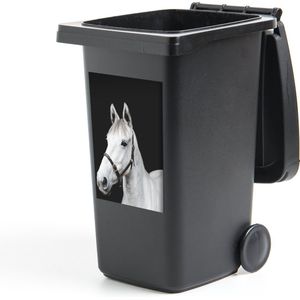 Container sticker Paarden  - Wit paard op een zwarte achtergrond Klikosticker - 40x60 cm - kliko sticker - weerbestendige containersticker