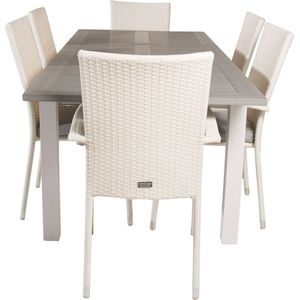 Albany tuinmeubelset tafel 90x152/210cm en 6 stoel Anna wit, grijs, crèmekleur.
