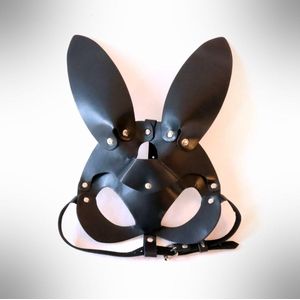 Mermaid Mysteries - Faux Leather Konijnen Masker - Half Gezichtsmasker met Bunny/Rabbit Oren - Zwart