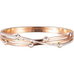 Nouka Dames Armband – Rosé Goud Gekleurde Bangle met Strass Steentjes - Stainless Steel – Rose Gold – Cadeau voor Vrouwen