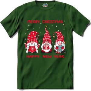 Merry christmas kerst gnomies - T-Shirt - Heren - Bottle Groen - Maat XL