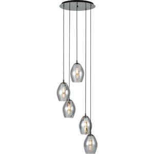 EGLO Estanys Hanglamp - 58 cm - 5 lichts - E27 - rookglas - Zwart/Grijs
