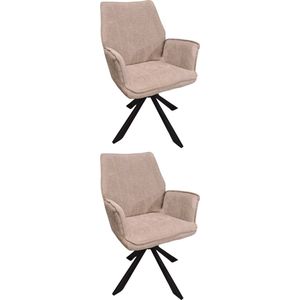 Eetkamerstoel Scott - Set van 2 - 360° draaibaar - Stof - Beige