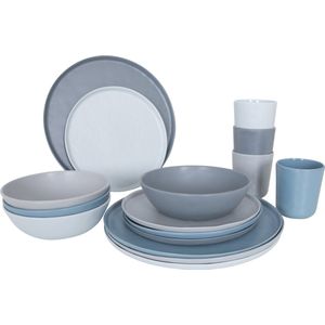 Bo-Camp - Servies - Molvadite - 16 Delig - Blauw/grijs