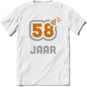 58 Jaar Feest T-Shirt | Goud - Zilver | Grappig Verjaardag Cadeau Shirt | Dames - Heren - Unisex | Tshirt Kleding Kado | - Wit - 3XL