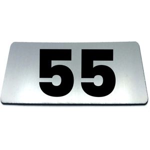 Nummerplaatje 55 - 80 x 50 x 1,6 mm - RVS-look geborsteld - Incl. 3M-tape | Nummerbordje - Deur en kamernummer - brievenbusnummers - Gratis verzending - 5 jaar garantie | Gratis Verzending