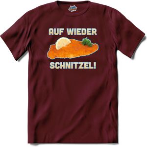 Auf Wieder Schnitzel! | Grappige apres ski eten shirt | Wintersport kleding - T-Shirt - Unisex - Burgundy - Maat M