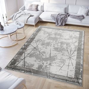 Tapiso Crystal Vloerkleed Donkergrijs Lijnen Modern Tapijt Maat- 180x250