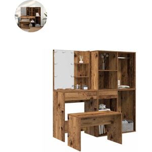 Kaptafel met spiegel - Make up tafel - Make up - Toilettafel - Met lades - Oud Hout