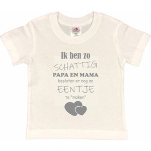 Shirt Aankondiging zwangerschap Ik ben zo schattig papa en mama besloten er nog zo eentje te ""maken"" | korte mouw | wit/grijs | maat 86/92 zwangerschap aankondiging bekendmaking