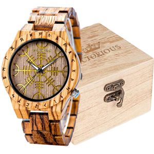 Victorious Bruin Zebrahout met Gouden Details Wood Collections – Heren Horloge - Dames Horloge - Ø44mm