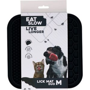 Eat Slow Live Longer Duo Likmat - 21 x 21 cm - Vierkant - Snuffelmat - Anti-schrok Mat - Slowfeeder - 100% Siliconen - Vaatwasserbestendig - Maat M - Grijs