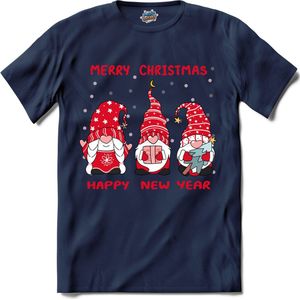 Merry christmas kerst gnomies - T-Shirt - Heren - Navy Blue - Maat S