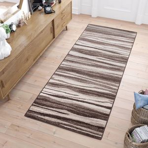 Tapiso Sari Tapijt Loper Bruin Gestreept Modern Woonkamer Hal Slaapkamer Maat- 70x1500