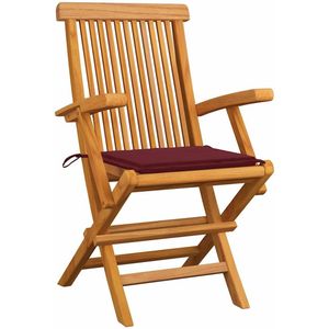 vidaXL Tuinstoelen 2 st met wijnrode kussens massief teakhout - Tuinstoel - Tuinstoelen - Tuin Stoel - Tuin Stoelen