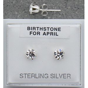 Zilveren oorstekers met geboortesteen april - zirkonia
