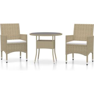 vidaXL 3-delige Tuinset Poly Rattan Beige Tuinmeubels - Tuinset - Eetkamerset - Buitentafel - Buistolen