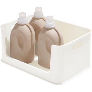 Opbergdoos, grote opbergdoos, bak van BPA-vrij gerecycled plastic, organizer kunststof doos met handgrepen, wit