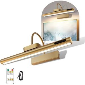 Schilderijlamp Oplaadbaar LED – Schilderijverlichting Draadloos Dimbaar – met Afstandsbediening - Spiegelverlichting – Draadloze Wandlamp - Goud