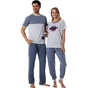 Feyza - Bijpassende Pyjamas Voor Koppels, Korte Mouwen, Heren, Blauw - L