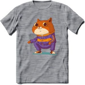 Casual kat T-Shirt Grappig | Dieren katten Kleding Kado Heren / Dames | Animal Skateboard Cadeau shirt - Donker Grijs - Gemaleerd - S