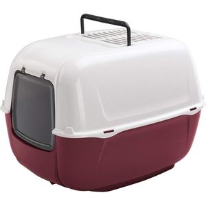 Kattentoilet - kattenbak met deksel - draaideur - actief koolfilter voor geurneutralisatie - grote kattenbak - Kattenbak - 39,5 x 52,5 x h 38 cm Bordeaux