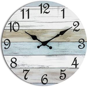 Tyme Wandklok Hout - 24.5cm Klok - Analoog - Stil Uurwerk - Muurklok - Quartz - Wit Blauw