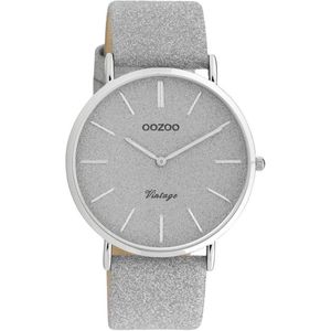OOZOO Vintage series - zilverkleurige horloge met zilverkleurige leren band - C20160 - Ø40
