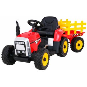 Playos® - Elektrische Tractor - met Aanhanger - Rood - Berijdbaar - tot 30 kilo - Buitenspeelgoed - 12V - Elektrische Auto - Bestuurbare Tractor