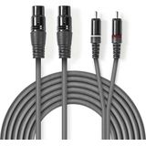 Nedis Gebalanceerde Audiokabel - 2x XLR 3-Pins Female - 2x RCA Male - Vernikkeld - 1.50 m - Rond - PVC - Donkergrijs - Kartonnen Sleeve