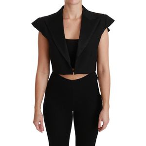 Zwarte mouwloze cropped blazer wollen jas