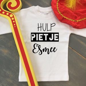 Merkloos Shirtje Hulp pietje met naam van Hulppietje | Lange mouw | wit met zwarte letters | maat 74 Baby T-shirt 74