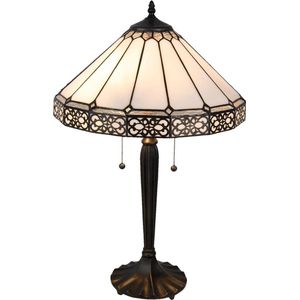 LumiLamp Tiffany Tafellamp Ø 41x62 cm Beige Bruin Glas Tiffany Bureaulamp