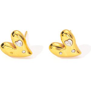 Lajetti - Hartjes Studs met Diamantjes Oorbel Goud Dames Stainless Steel 18 K Gold Plated - Oorstekers