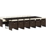 vidaXL - 13-delige - Tuinset - met - kussens - poly - rattan - bruin