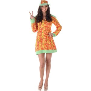 Karnival Costumes Hippie Groovy Kostuum Carnavalskleding Dames Carnaval Foute Party 60's 70's Retro - Polyester - Maat M - 2-Delig Jurk/Hoed