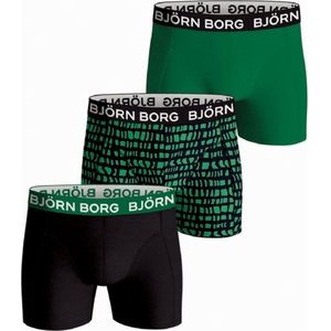 Bj�örn Borg boxershorts Essential ( 3-pack) - Cotton Stretch boxers normale lengte - zwart - groen en zwart met groene print - Maat: S