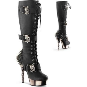 Muerto-2028 Boot with studs and chrome heel black matt - (EU 40 = US 10) - Demonia