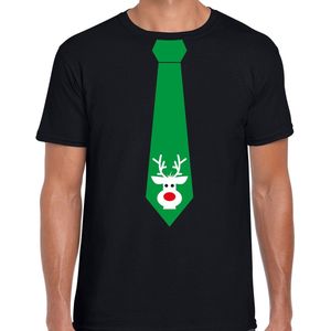 Bellatio Decorations stropdas Kerst t-shirt rendier - shirt - heren - zwart S