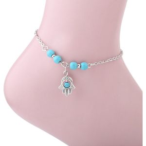 Fako Bijoux® - Enkelbandje - Enkelsieraad - Hamsa Handje - Blauw